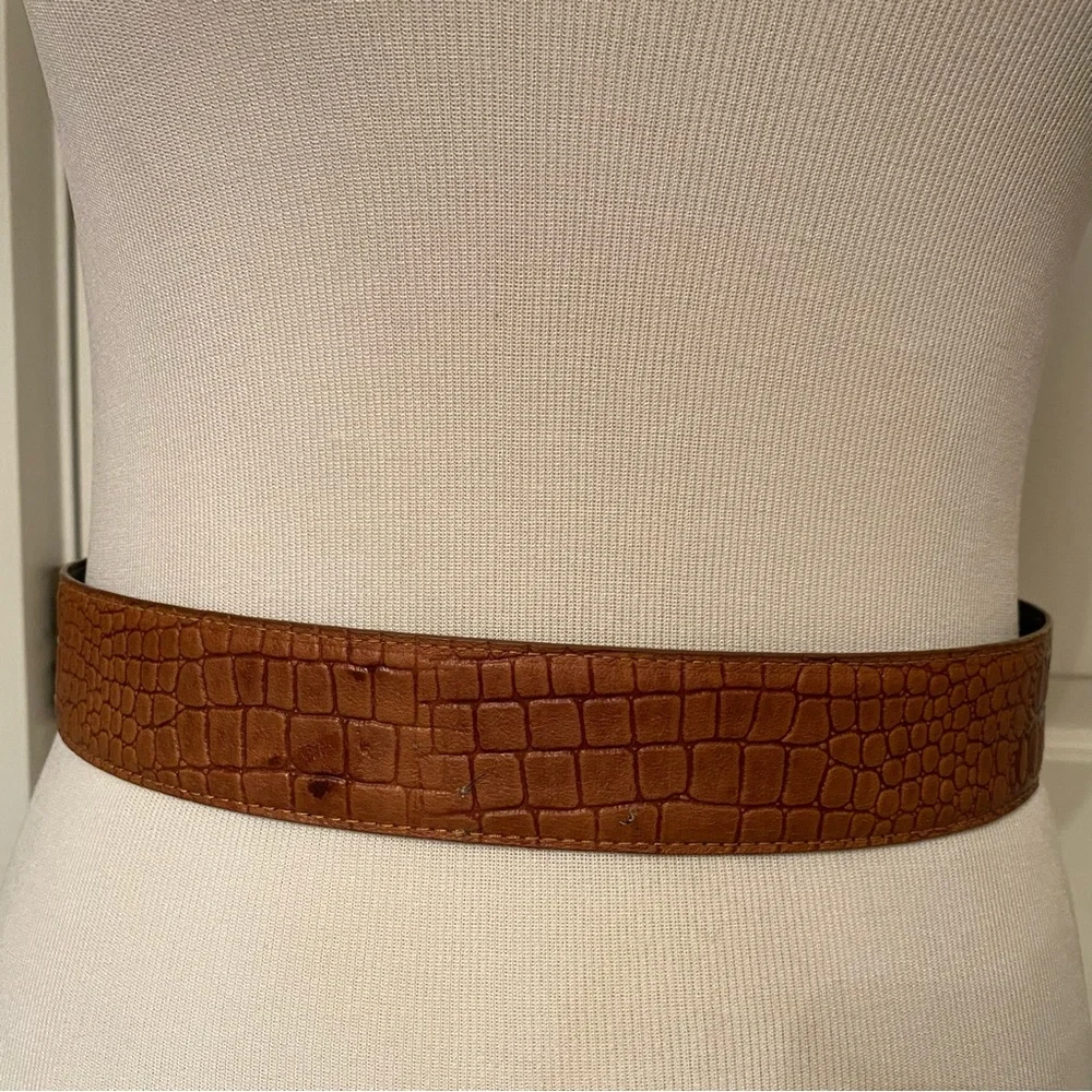 TOGETHER CRAFTS BELT BROWN CROC LOOK LEATHER VINTAGE SIZE S M